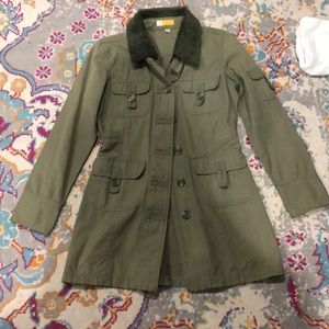 Faux fur lined army green trench coat